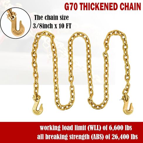 3/8in-1/2in Chains Binders Set of 2, Heavy Duty Ratchet Binders with 2x10FT Chains, 12000 LBS WLL for Towing, Flatbed Cargo Securement, Industrial Hauling for Truckers & Contractors in Kuwait