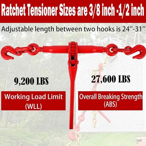 3/8in-1/2in Chains Binders Set of 2, Heavy Duty Ratchet Binders with 2x10FT Chains, 12000 LBS WLL for Towing, Flatbed Cargo Securement, Industrial Hauling for Truckers & Contractors in Kuwait