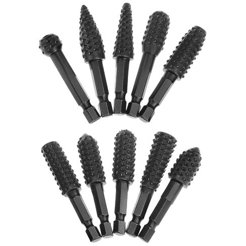 QWORK 10 Pieces Rotary Burr Wood Carving Rasp Files Set - 1/4" Hex Shank, Precision Milled, for Wood Plastic Engraving Deburring in Saudi Arabia