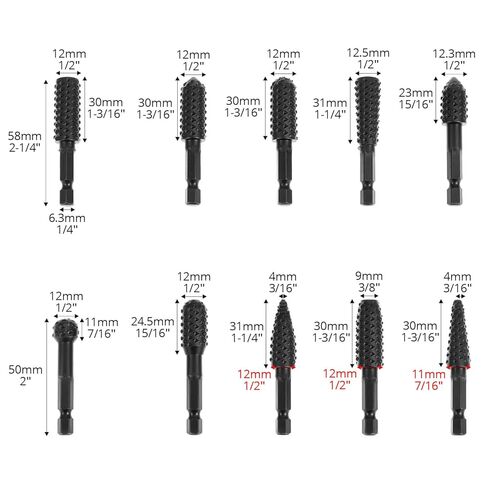 QWORK 10 Pieces Rotary Burr Wood Carving Rasp Files Set - 1/4" Hex Shank, Precision Milled, for Wood Plastic Engraving Deburring in Saudi Arabia