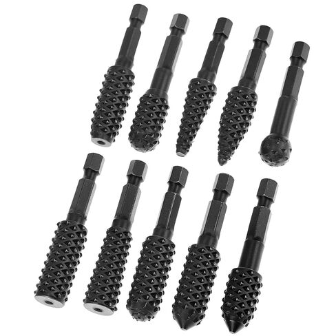 QWORK 10 Pieces Rotary Burr Wood Carving Rasp Files Set - 1/4" Hex Shank, Precision Milled, for Wood Plastic Engraving Deburring in Saudi Arabia
