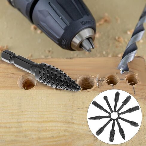 QWORK 10 Pieces Rotary Burr Wood Carving Rasp Files Set - 1/4" Hex Shank, Precision Milled, for Wood Plastic Engraving Deburring in Saudi Arabia