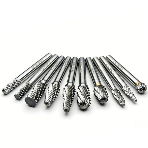 10Pcs Tungsten Carbide Burr Set, 1/4" Shank Double Cut Spiral Groove Die Grinder Bits for Industrial Mold & Home DIY, Ideal for Grinding Metal, Wood & Stone, Carving, Deburring & Shaping in Saudi Arabia