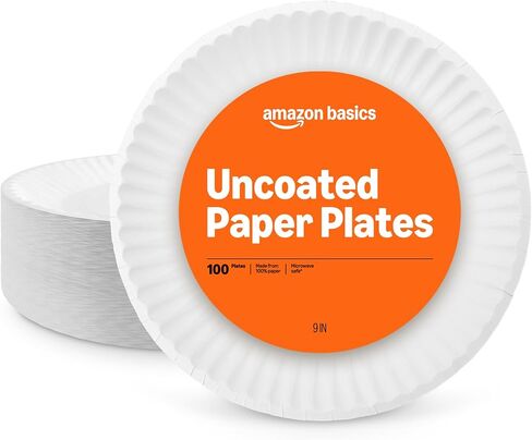Amazon Basics 9" Uncoated White Paper Plates 100 Count (Pack of 1) in Kuwait