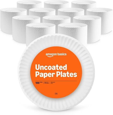 Amazon Basics 9" Uncoated White Paper Plates 100 Count (Pack of 1) in Saudi Arabia