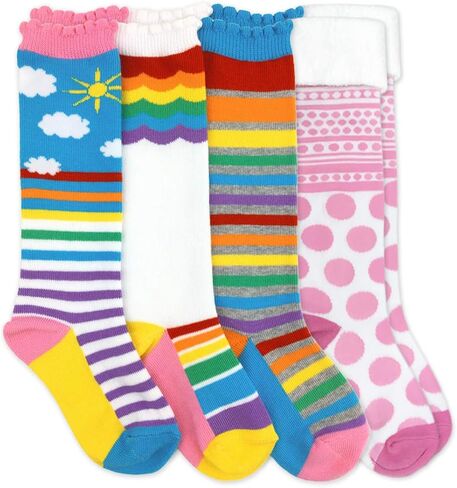Jefferies Socks Girls Fashion Unicorn Rainbow Stripe Llama Knee High Socks 4 Pair Pack in Saudi Arabia