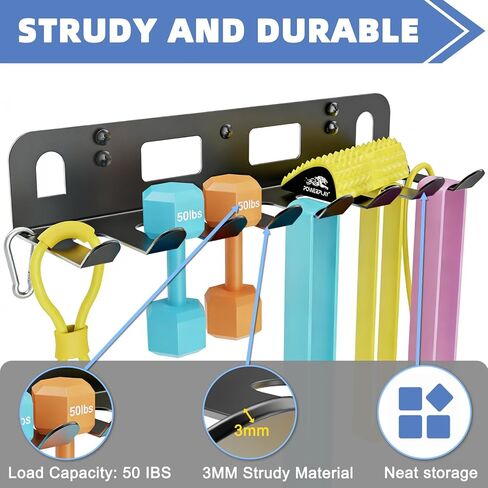 Multi-Purpose Gym Equipment Storage Rack for Resistance Bands,Heavy-Duty Wall-mounted Gym Home Rack for Exercise Bands,Yoga mat,Jump Ropes,Barbells,Home Gym Accessories Organization Storage Rack in Kuwait