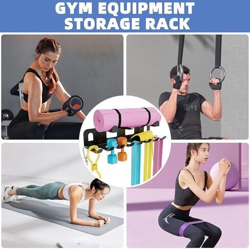 Multi-Purpose Gym Equipment Storage Rack for Resistance Bands,Heavy-Duty Wall-mounted Gym Home Rack for Exercise Bands,Yoga mat,Jump Ropes,Barbells,Home Gym Accessories Organization Storage Rack in Kuwait