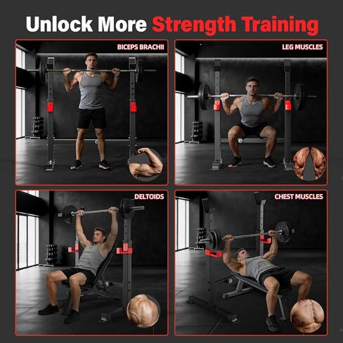 Adjustable Squat Rack, 550LBS Multi-Function Barbell Rack for Weight Lifting and Home Gym Fitness Workout Portable Squat Bench Press - Great for Beginners in Saudi Arabia