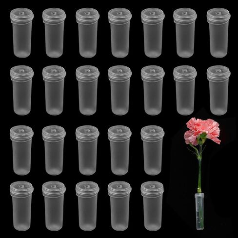 50Pcs 2.8 Inch Floral Water Tubes with Caps, Clear Plastic Flower Vials for Single Stem Roses Fresh Arrangements, Soft Rubber Lids Water Tubes for Bouquets Wedding Centerpiece Decoration in Saudi Arabia