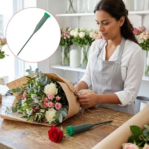 30Pcs Flower Water Tube, 5.71 Inch Plastic Floral Tubes for Fresh Flower Stem, Single Floral Vials with Caps Arranging Supplies for Roses Bouquets Flowers- Green in Saudi Arabia