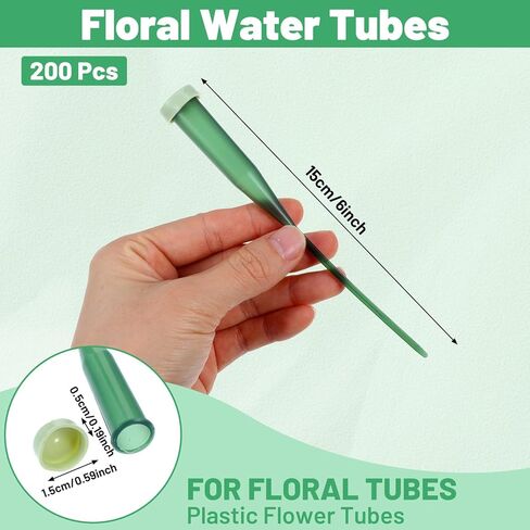 Yuanan 200 قطعة من أنابيب المياه الزهرية للزهور، 200 قطعة من أنبوب مياه الزهرة الخضراء مقاس 6 بوصة مع أغطية مطاطية أنبوب جذعي للزهور البلاستيكية لترتيبات جذع الزهور الطازجة ومستلزمات بائعي الزهور in Kuwait