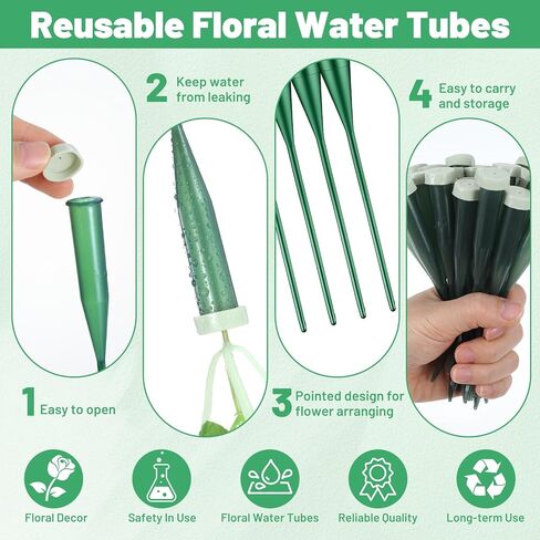 Yuanan 200 قطعة من أنابيب المياه الزهرية للزهور، 200 قطعة من أنبوب مياه الزهرة الخضراء مقاس 6 بوصة مع أغطية مطاطية أنبوب جذعي للزهور البلاستيكية لترتيبات جذع الزهور الطازجة ومستلزمات بائعي الزهور in Kuwait