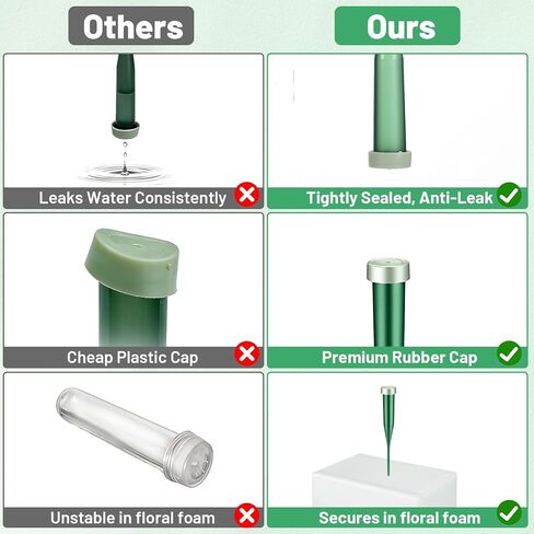 Yuanan 200 قطعة من أنابيب المياه الزهرية للزهور، 200 قطعة من أنبوب مياه الزهرة الخضراء مقاس 6 بوصة مع أغطية مطاطية أنبوب جذعي للزهور البلاستيكية لترتيبات جذع الزهور الطازجة ومستلزمات بائعي الزهور in Kuwait