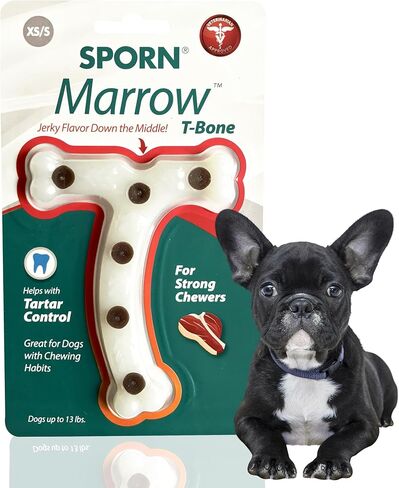Sporn Durable T-Bone Dog Treat Toy Chew Bone for Aggressive Chewers, Jerky Flavor Small Dog Dental Chews, Nylon Interactive Dog Bone, XS/SM in Kuwait