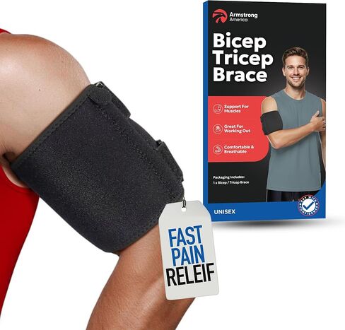 ARMSTRONG AMERICA Bicep Tendonitis Brace, Bicep Band & Upper Arm Compression Sleeve I Triceps & Biceps Muscle Support For Upper Arm Tendonitis Pain Relief Or Bicep Strains (LARGE 10" to 16") in Kuwait