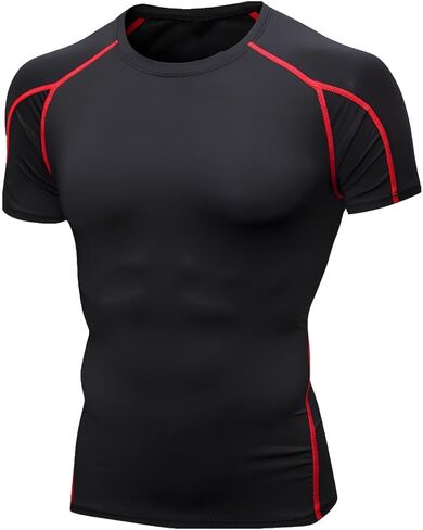 2 Pack Mens Short Sleeve T Shirt Compression Shirt Quick Dry Athletic Gym Baselayer Slim Workout Running Performance Top in Saudi Arabia