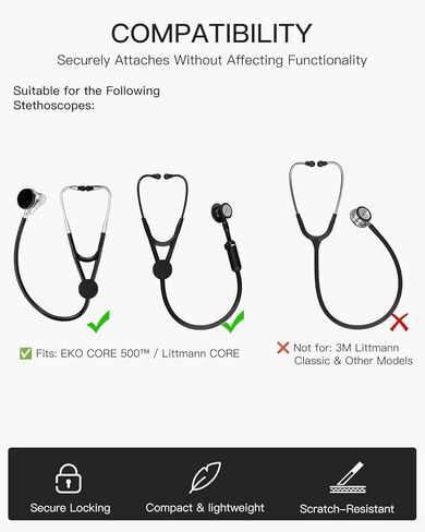 Stethoscope Tracker Holder for EKO CORE 500, Littmann CORE Digital Stethoscope & Littmann Cardiology IV – Compatible with AirTag – Stethoscope Safety Tracker Case with 4 Name Stickers, Black in Kuwait