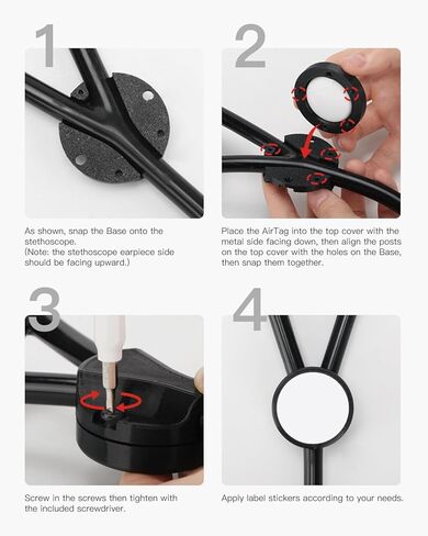 Stethoscope Tracker Holder for EKO CORE 500, Littmann CORE Digital Stethoscope & Littmann Cardiology IV – Compatible with AirTag – Stethoscope Safety Tracker Case with 4 Name Stickers, Black in Kuwait