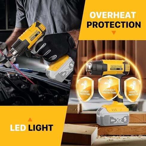 مسدس حرارة من طراز Seekone لبطارية DeWalt 20V ، وإعدادات درجة الحرارة المزدوجة 572 ℉ و 1022 ℉ مسدس الهواء الساخن سريع التسخين مع 3 فوهات للأنابيب المتدلية ، واللف ، والخرفف ، والالكترونيات (بدون بطارية) in Kuwait