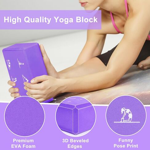 2 Yoga Block and 2 Yoga Strap Set,Non-slip EVA Foam Blocks, High Density Yoga Bricks with 6ft Strap, Supportive Latex-Free Yoga Block Accessories for Pilates in Kuwait