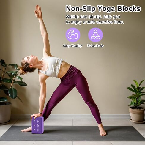 2 Yoga Block and 2 Yoga Strap Set,Non-slip EVA Foam Blocks, High Density Yoga Bricks with 6ft Strap, Supportive Latex-Free Yoga Block Accessories for Pilates in Kuwait