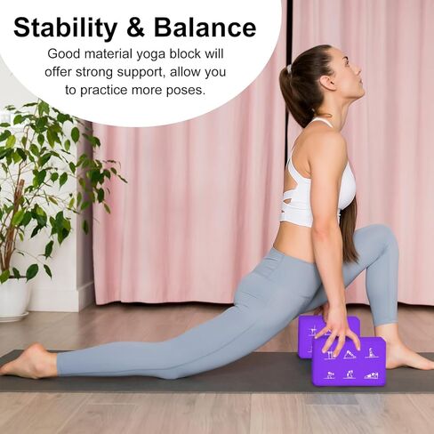 2 Yoga Block and 2 Yoga Strap Set,Non-slip EVA Foam Blocks, High Density Yoga Bricks with 6ft Strap, Supportive Latex-Free Yoga Block Accessories for Pilates in Kuwait