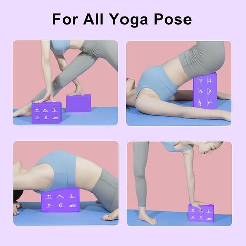 2 Yoga Block and 2 Yoga Strap Set,Non-slip EVA Foam Blocks, High Density Yoga Bricks with 6ft Strap, Supportive Latex-Free Yoga Block Accessories for Pilates in Kuwait