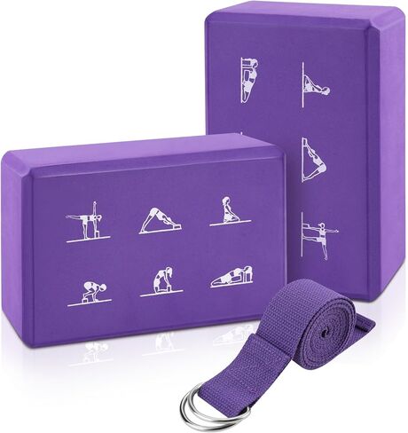2 Yoga Block and 2 Yoga Strap Set,Non-slip EVA Foam Blocks, High Density Yoga Bricks with 6ft Strap, Supportive Latex-Free Yoga Block Accessories for Pilates in Kuwait