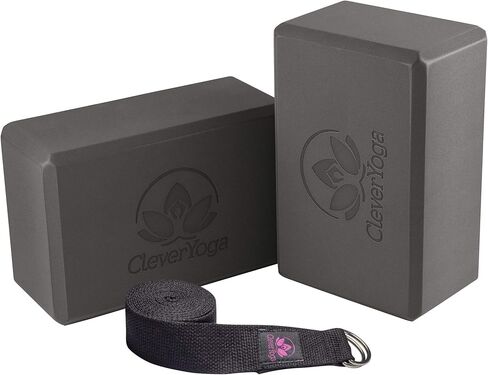 مكعبات وأحزمة يوجا ذكية - مكعبات يوجا إسفنجية خفيفة الوزن مكونة من قطعتين مع مجموعة أشرطة يوجا قطنية بطول 8 أقدام للمبتدئين والمحترفين، إكسسوارات ومعدات للنساء والرجال in Kuwait