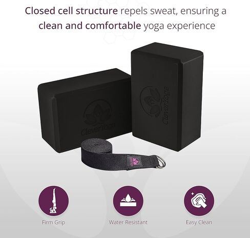 مكعبات وأحزمة يوجا ذكية - مكعبات يوجا إسفنجية خفيفة الوزن مكونة من قطعتين مع مجموعة أشرطة يوجا قطنية بطول 8 أقدام للمبتدئين والمحترفين، إكسسوارات ومعدات للنساء والرجال in Kuwait