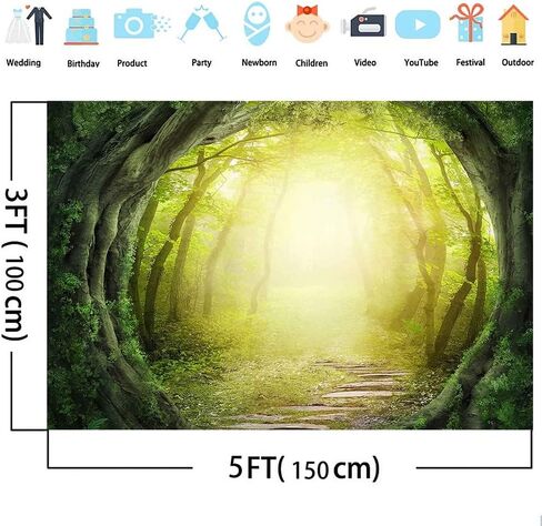 Fairy Forest Backdrop Polyester Enchanted Forest Backdrop Sunshine Butterfly Flower Photography Background Fantasy Magical Wonderland Baby Boy Girl Party Supplies Decor Banner 5x3ft in Kuwait