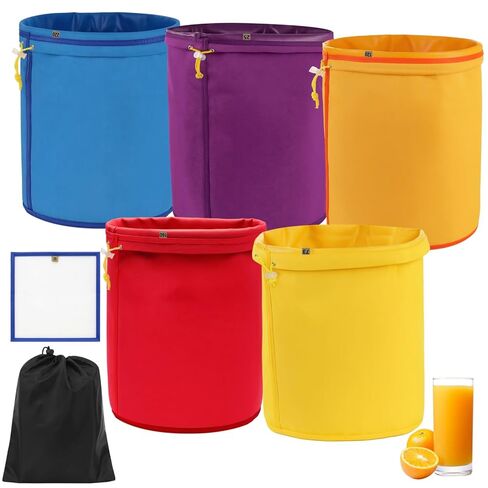 5PCS 5-Gallon Mesh Filter Bags, Nylon Strainer Bag, Reusable Drawstring Washable Mesh Bags for 5 Gallon Bucket, with Pressing Screen & Storage Bag, for DIY Drink, Cold Brew in Kuwait