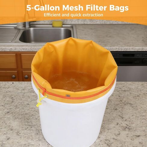 5PCS 5-Gallon Mesh Filter Bags, Nylon Strainer Bag, Reusable Drawstring Washable Mesh Bags for 5 Gallon Bucket, with Pressing Screen & Storage Bag, for DIY Drink, Cold Brew in Kuwait