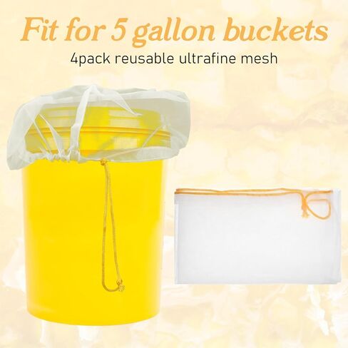 Honey Strainer Bag Ultra-Fine Mesh Honey Extractor Filter Bags with Adjustable Drawstring, Reusable and Washable Beginner Honeys Separator Equipment in a 5 Gallon Bucket, Beekeeping Supplies in Kuwait