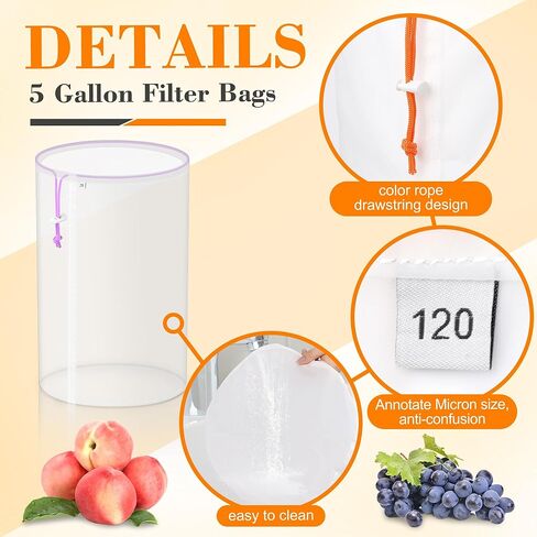 5 Pack 5 Gallon All-Mesh Filter Bags, Windspeed Oxford Cloth All-Mesh Filter Bags for 5 Gallon Bucket with Filter Screen and Storage Pouch(25/73/120/160/220 Micron) in Kuwait