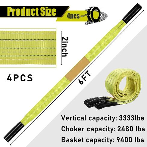 4 Pcs Lifting Sling Straps, 6 Ft x 2 Inch Heavy Duty Lift Sling Straps Nylon Tree Saver Recovery Strap Web Nylon Flat Towing Web Slings Winch Strap with Wear Guard End for Trailer Hoist Truck in Saudi Arabia