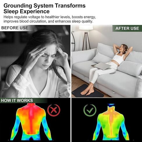 بساط التأريض للأقدام، بساط التأريض لنوم أفضل، وتخفيف التوتر والصحة، ووسادة التأريض لليوجا، والمنزل، والمكتب، بما في ذلك سلك التأريض بطول 15 قدمًا (24 بوصة × 35 بوصة) in Kuwait