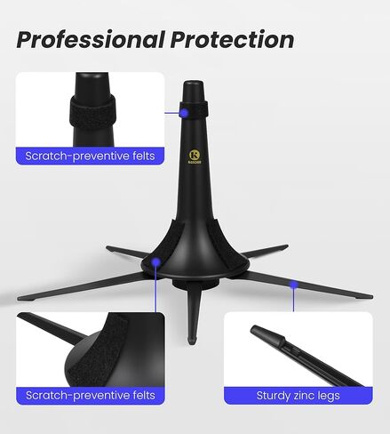 Trumpet Stand, Metal 5 Legs and Holder, Professional Grade for all Musicians, Lightweight & Compact, In-Bell Storeable, Stable Secure Folding Base & Detachable Legs, Black in Kuwait