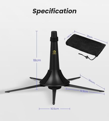Trumpet Stand, Metal 5 Legs and Holder, Professional Grade for all Musicians, Lightweight & Compact, In-Bell Storeable, Stable Secure Folding Base & Detachable Legs, Black in Kuwait
