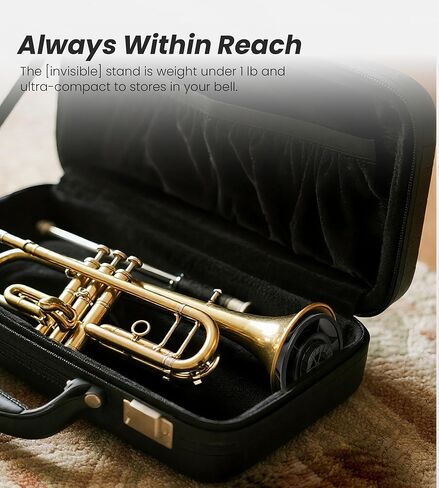 Trumpet Stand, Metal 5 Legs and Holder, Professional Grade for all Musicians, Lightweight & Compact, In-Bell Storeable, Stable Secure Folding Base & Detachable Legs, Black in Kuwait