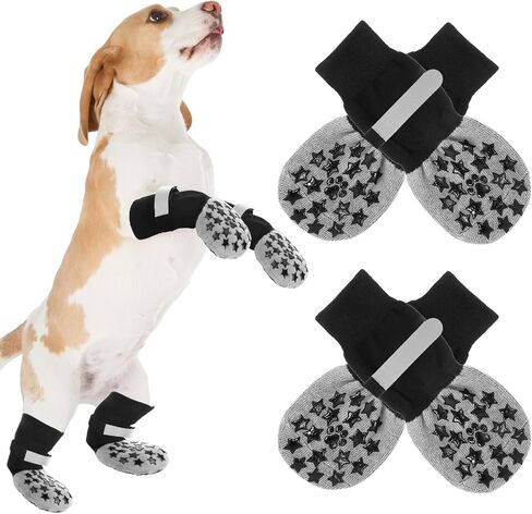 Dog Socks Anti Slip, Non-Slip Dog Socks to Prevent Licking Paws with Elastic Straps for Hot/Cold Pavement, Boots & Paws Protectors for Small Medium Large Senior (4 Pcs, S) in Kuwait
