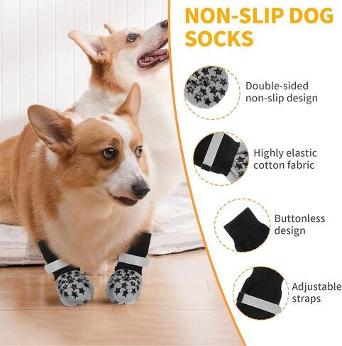 Dog Socks Anti Slip, Non-Slip Dog Socks to Prevent Licking Paws with Elastic Straps for Hot/Cold Pavement, Boots & Paws Protectors for Small Medium Large Senior (4 Pcs, S) in Kuwait