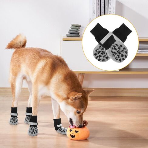 Dog Socks Anti Slip, Non-Slip Dog Socks to Prevent Licking Paws with Elastic Straps for Hot/Cold Pavement, Boots & Paws Protectors for Small Medium Large Senior (4 Pcs, S) in Kuwait