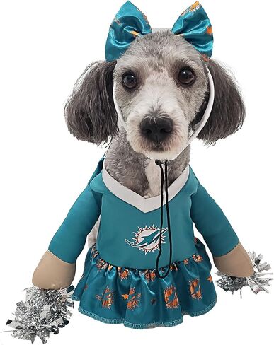 زي فريق NFL Miami Dolphins المرخص رسميًا للكلاب من MODERN HERO يشتمل على فستان بأذرع محشوة صناعية وكرات من الزينة وعصابة رأس من الساتان، مقاس XXL in Saudi Arabia