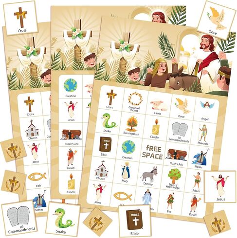 Bible Bingo Game, 38pcs Biblical Party Favors Set Including Bible School Bingo Cards for Religious Party Decorations Biblical Party Decorations in Saudi Arabia