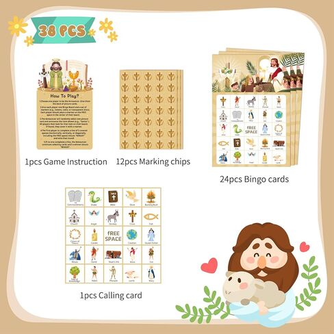 Bible Bingo Game, 38pcs Biblical Party Favors Set Including Bible School Bingo Cards for Religious Party Decorations Biblical Party Decorations in Saudi Arabia