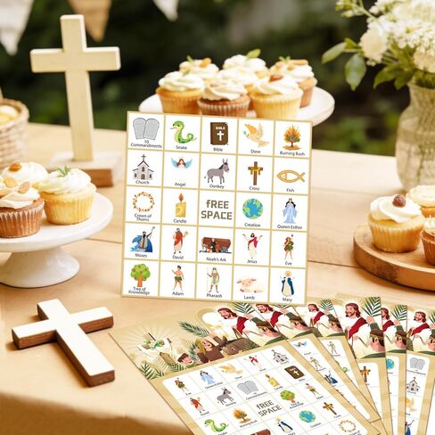 Bible Bingo Game, 38pcs Biblical Party Favors Set Including Bible School Bingo Cards for Religious Party Decorations Biblical Party Decorations in Saudi Arabia