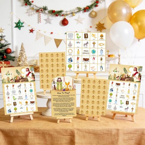Bible Bingo Game, 38pcs Biblical Party Favors Set Including Bible School Bingo Cards for Religious Party Decorations Biblical Party Decorations in Saudi Arabia