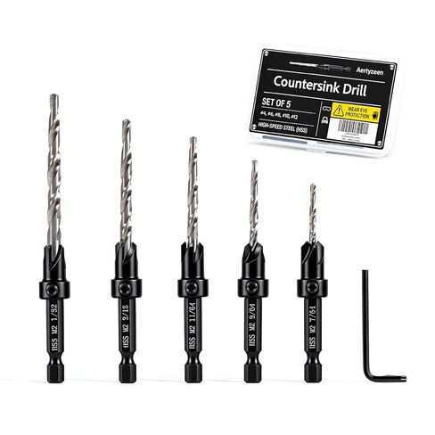 5PCS Tapered Countersink Drill Bit Set for Wood, #4#6#8#10#12, HSS, 1/4" Hex Quick Change Shank, Adjustable Depth Stop, Pilot Hole + Countersink in Saudi Arabia